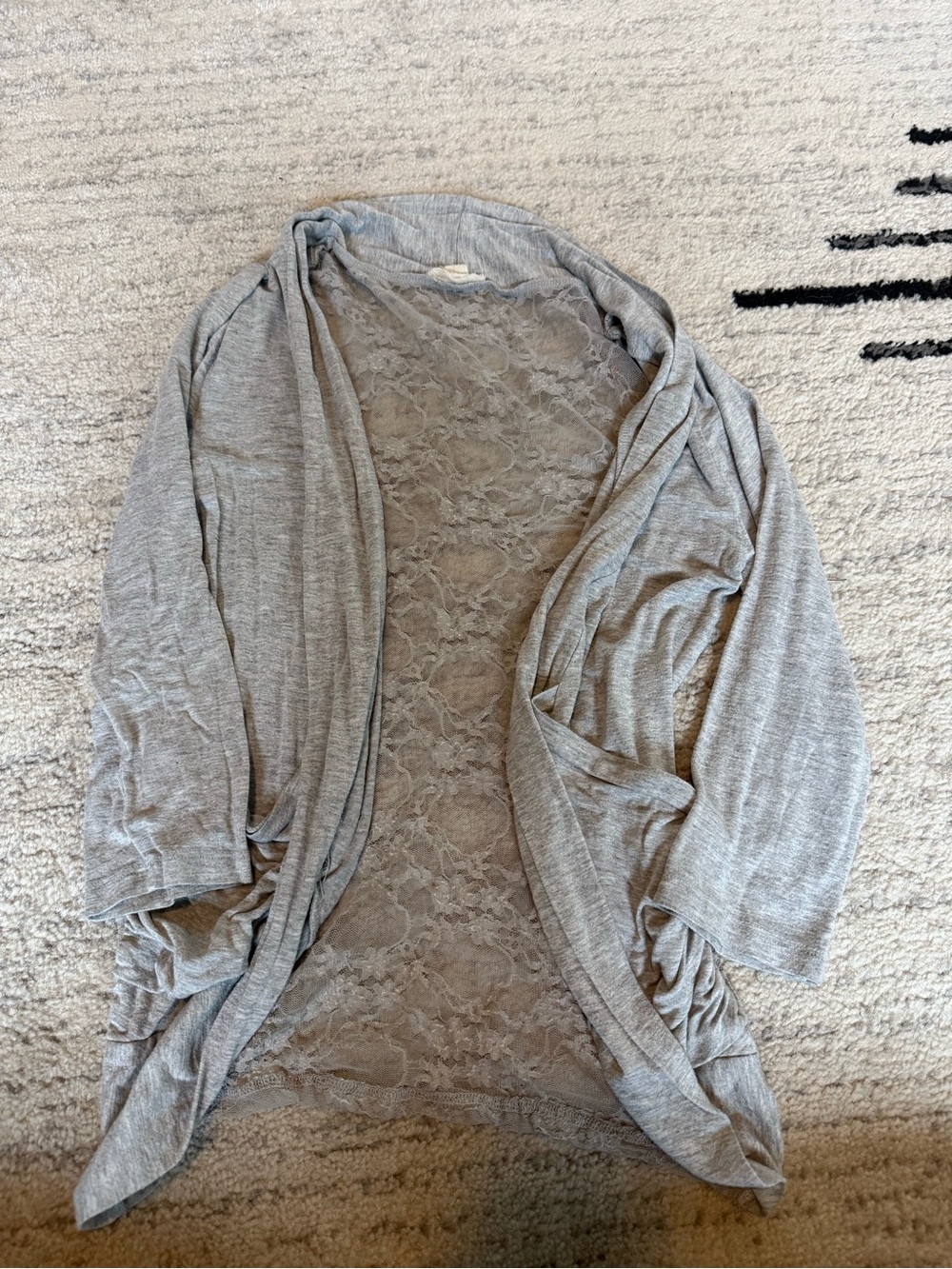 Zenana Outfitters Light Gray Lace-Back Open Cardigan Size Large but fits Small